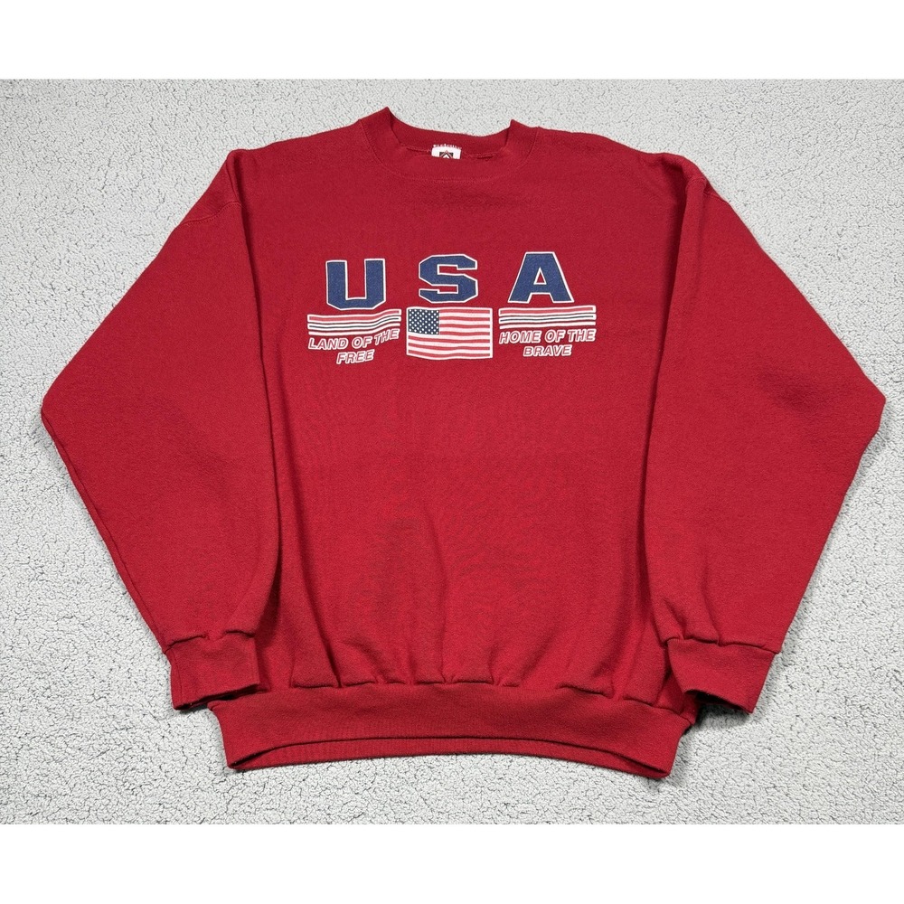Vintage‎ Franklin Sports USA Sweatshirt Mens XL Red Flag Land Of The Free Fleece